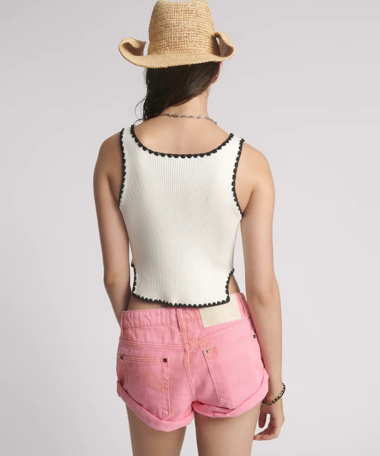 One Teaspoon - Knitted Scallop Tank Top - Cream