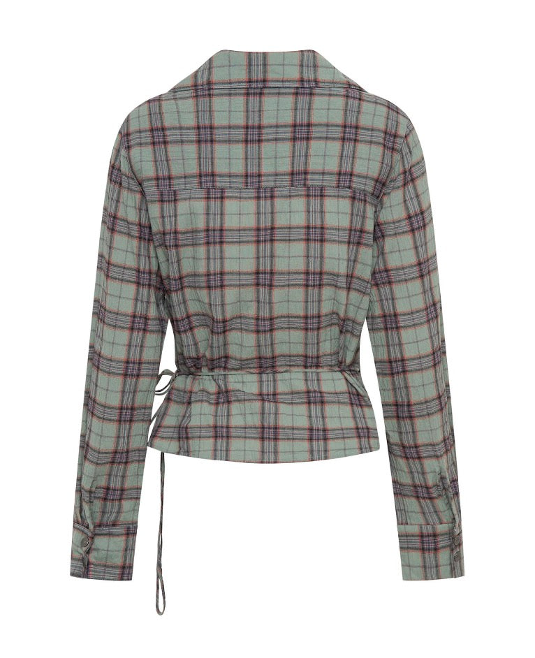 One Teaspoon - Get Checked Wrap Shirt - Sage