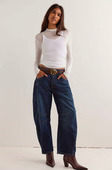 Free People - Good Luck Mid-Rise Barrel Jeans - Deep End