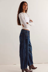 Free People - Good Luck Mid-Rise Barrel Jeans - Deep End