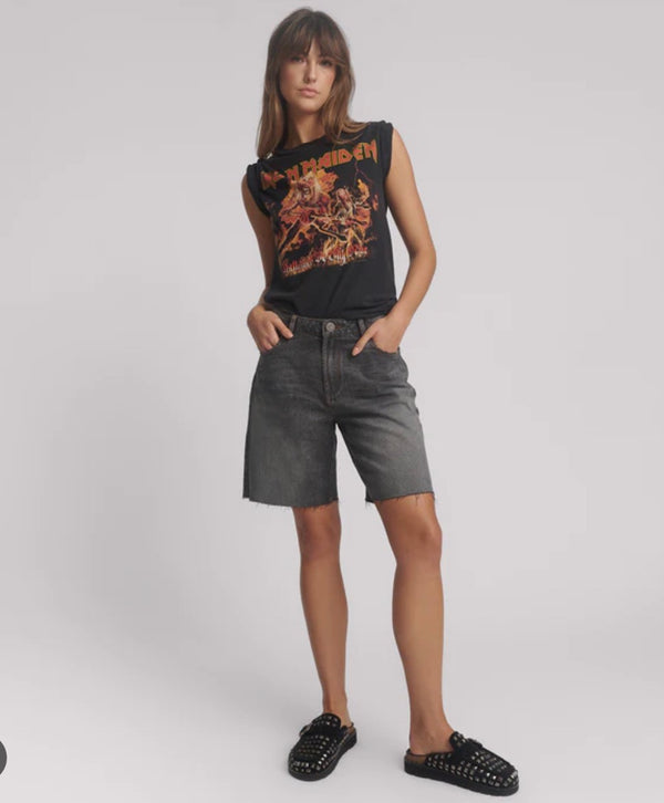 One Teaspoon - Jacksons Mid Waist Wide Leg Denim Shorts - Worn Black