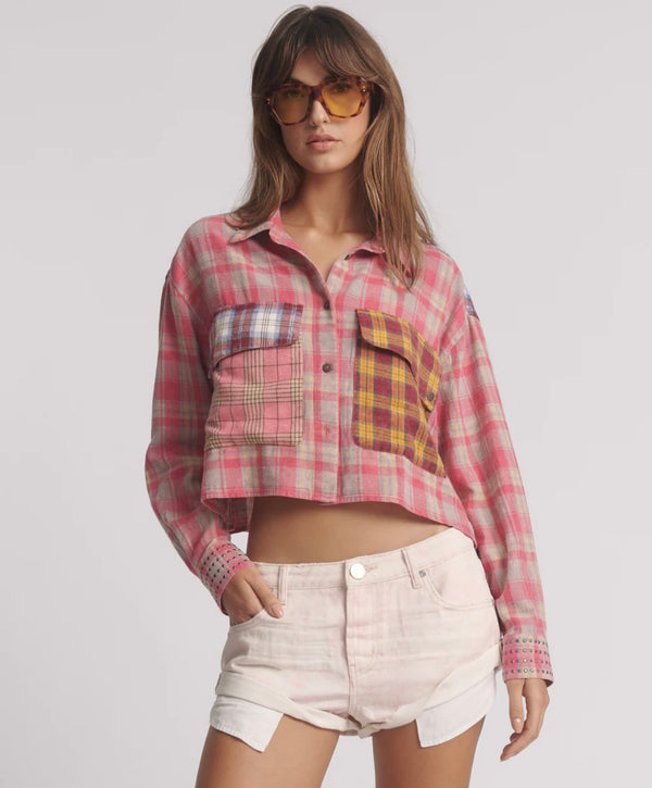 One Teaspoon Flannel Oversized Pocket Cropped Shirt