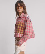 One Teaspoon - Flannel Oversized Pocket Cropped Shirt - Pink