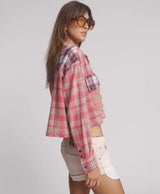 One Teaspoon - Flannel Oversized Pocket Cropped Shirt - Pink