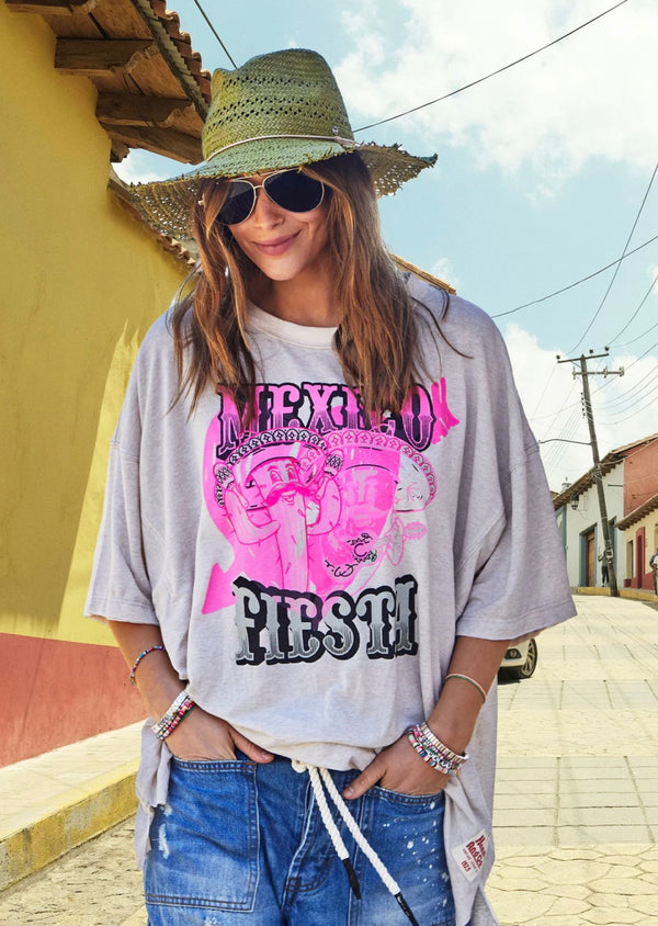 Hammill & Co - Mexican Fiesta Oversized Tee - Natural Marle