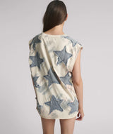 One Teaspoon - Denim Star Tie Dye Oversized Tank Top - Ivory / Blue