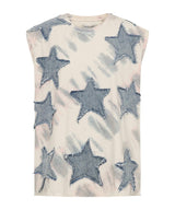 One Teaspoon - Denim Star Tie Dye Oversized Tank Top - Ivory / Blue