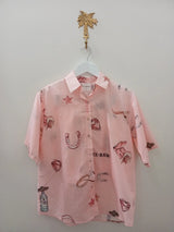 By Frankie Rodeo Button up Shirt & Shorts Set - PINK | WHITE