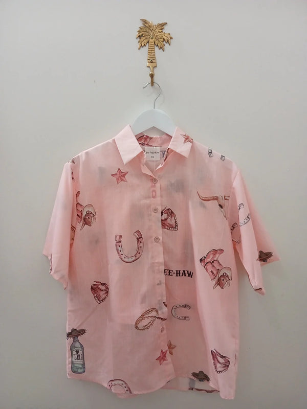 By Frankie Rodeo Button up Shirt & Shorts Set - PINK | WHITE