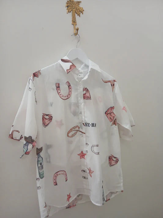 By Frankie Rodeo Button up Shirt & Shorts Set - PINK | WHITE