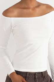 Rhythm Iris Off Shoulder Long Sleeve Jersey Top Cream