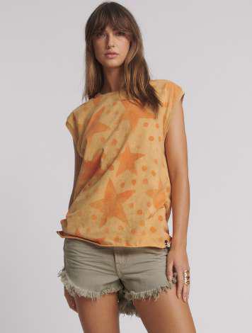 One Teaspoon - Polka Star Hand Sprayed Howdy Unisex Tank Top - Ochre