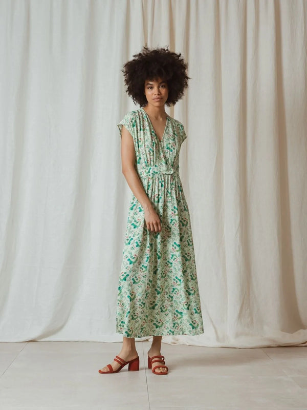 Indi & Cold Eli Bougainvillea false wrap front dress Aloe