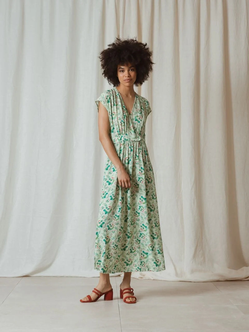 Indi & Cold Eli Bougainvillea false wrap front dress Aloe
