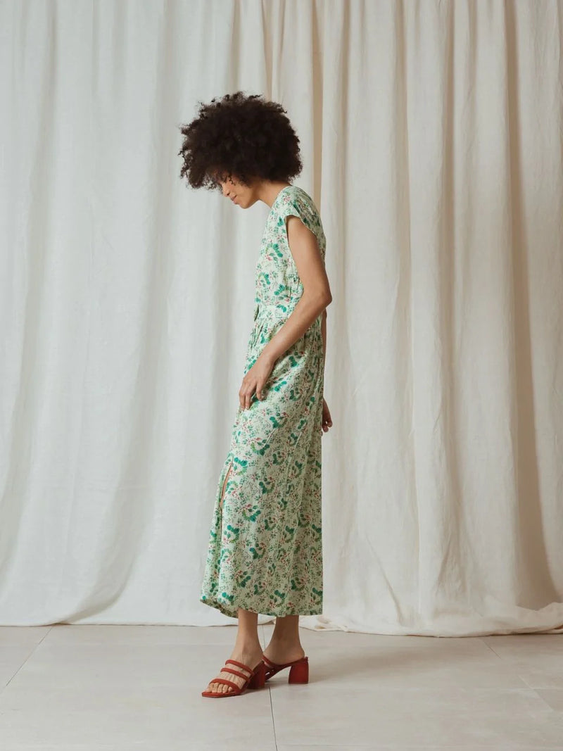 Indi & Cold Eli Bougainvillea false wrap front dress Aloe
