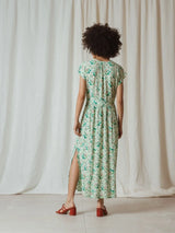 Indi & Cold Eli Bougainvillea false wrap front dress Aloe