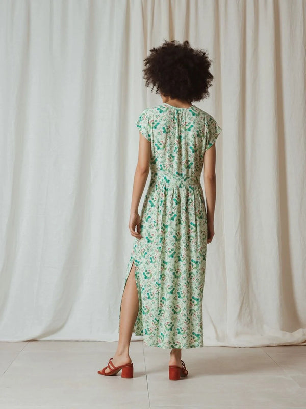 Indi & Cold Eli Bougainvillea false wrap front dress Aloe