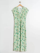 Indi & Cold Eli Bougainvillea false wrap front dress Aloe